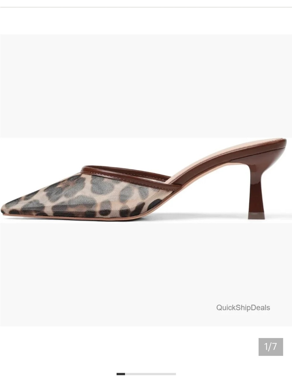 Women's Brown Leopard Print Pointed Mule with Kitten Heel